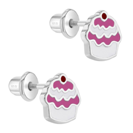 Kinderoorbellen Sterling zilver 925 met schroefsluiting Cupcake "In Season Jewelry"