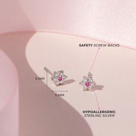 Kinderoorbellen Sterling zilver 925 met schroefsluiting Bloem fuchsia "In Season Jewelry"
