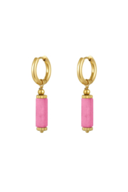 Creolen Chirurgisch staal Natural stones fuchsia