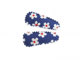 Babyhaarspeldjes blauw met witte bloemen