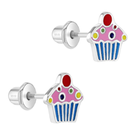 Kinderoorbellen Sterling zilver 925 met schroefsluiting Cupcake "In Season Jewelry"