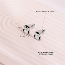 Kinderoorbellen Sterling zilver 925 met schroefsluiting Pinguïn "In Season Jewelry"
