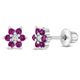 Kinderoorbellen Sterling zilver 925 met schroefsluiting Bloem fuchsia "In Season Jewelry"