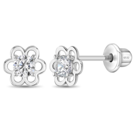 Kinderoorbellen Sterling zilver 925 met schroefsluiting Bloem "In Season Jewelry"