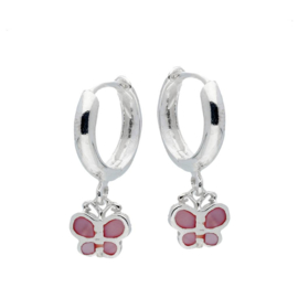 Creolen Sterling zilver 925 Klapcreool Roze vlinders "Lilly"