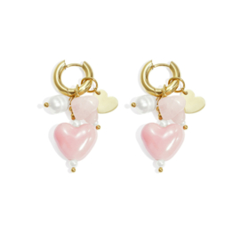Creolen Chirurgisch staal Beads and heart charms Pink