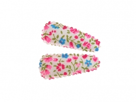 Babyhaarspeldjes felroze met blauwe bloemen