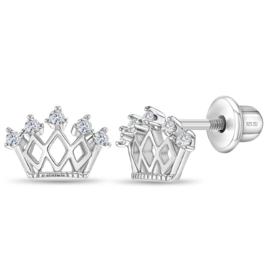 Kinderoorbellen Sterling zilver 925 met schroefsluiting Kroon "In Season Jewelry"