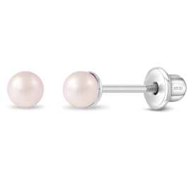 Kinderoorbellen Sterling zilver 925 met schroefsluiting Parel roze "In Season Jewelry"
