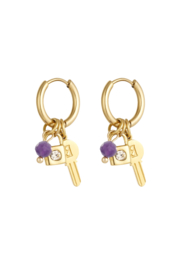 Creolen Chirurgisch staal Key with beads Purple