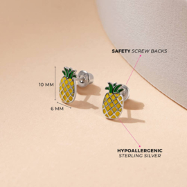 Kinderoorbellen Sterling zilver 925 met schroefsluiting Ananas "In Season Jewelry"