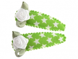 Haarspeldjes groen met ster en wit roosje