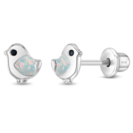Kinderoorbellen Sterling zilver 925 met schroefsluiting Opal vogel "In Season Jewelry"