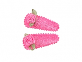 Babyhaarspeldjes fuchsia fluweel met fuchsia roosje