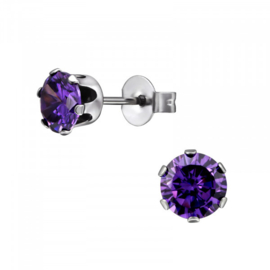 Oorbellen Chirurgisch staal Tulp amethyst 6mm