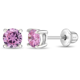 Kinderoorbellen Sterling zilver 925 met schroefsluiting Rond roze "In Season Jewelry"