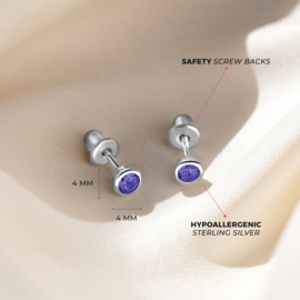 Kinderoorbellen Sterling zilver 925 met schroefsluiting Rond paars "In Season Jewelry"