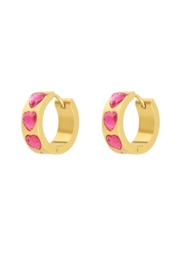 Creolen Chirurgisch staal Heart stones pink