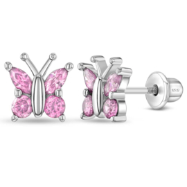 Kinderoorbellen Sterling zilver 925 met schroefsluiting Vlinder roze "In Season Jewelry"