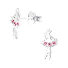 Kinderoorbellen Sterling zilver 925 Balletdanseres kristal rose