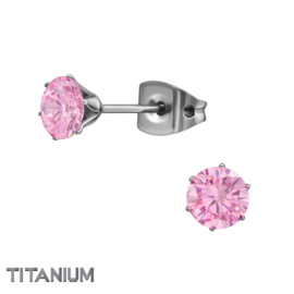 Oorbellen Titanium Tulp roze 5mm 