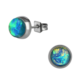 Oorbellen Chirurgisch staal Blue opal