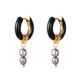 Creolen Chirurgisch staal Pearls black