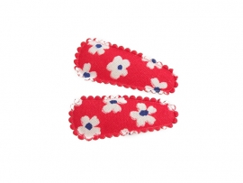 Babyhaarspeldjes rood met witte bloemen