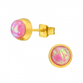 Oorbellen Chirurgisch staal Rond pink opal