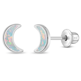 Kinderoorbellen Sterling zilver 925 met schroefsluiting Opal maan "In Season Jewelry"