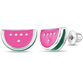 Kinderoorbellen Sterling zilver 925 met schroefsluiting Watermeloen "In Season Jewelry"