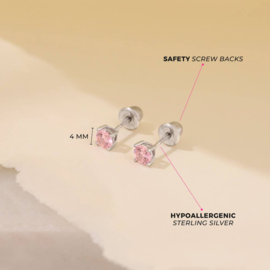 Kinderoorbellen Sterling zilver 925 met schroefsluiting Rond roze "In Season Jewelry"