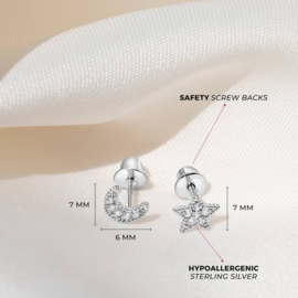 Kinderoorbellen Sterling zilver 925 met schroefsluiting Ster en maan "In Season Jewelry"