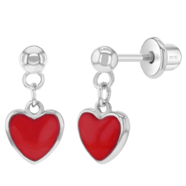 Kinderoorbellen Sterling zilver 925 met schroefsluiting Dangle heart rood "In Season Jewelry"