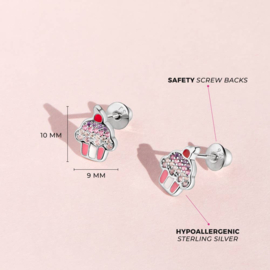 Kinderoorbellen Sterling zilver 925 met schroefsluiting Cupcake "In Season Jewelry"