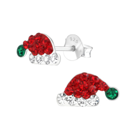 Kinderoorbellen Sterling zilver 925 Kerstmuts kristal