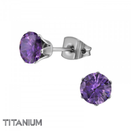 Oorbellen Titanium Tulp amethyst 6mm