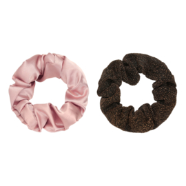 Haarelastiekjes scrunchie roze/bruin