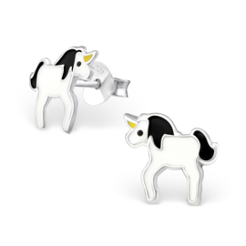Kinderoorbellen Sterling zilver 925 Unicorn zwart