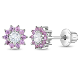 Kinderoorbellen Sterling zilver 925 met schroefsluiting Bloem roze "In Season Jewelry"