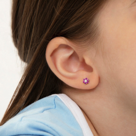 Kinderoorbellen Sterling zilver 925 met schroefsluiting Bloem fuchsia "In Season Jewelry"