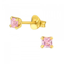 Oorbellen Sterling zilver 925 Tulp met roze zirkonia