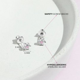 Kinderoorbellen Sterling zilver 925 met schroefsluiting Bloem roze "In Season Jewelry"