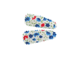 Babyhaarspeldjes blauw met rode bloemen