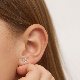 Kinderoorbellen Sterling zilver 925 met schroefsluiting Bloem roze "In Season Jewelry"
