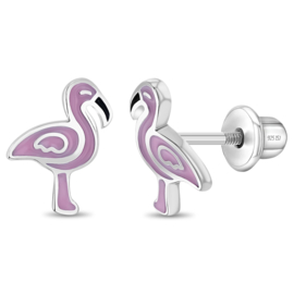 Kinderoorbellen Sterling zilver 925 met schroefsluiting Flamingo "In Season Jewelry"