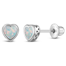 Kinderoorbellen Sterling zilver 925 met schroefsluiting Opal hart "In Season Jewelry"