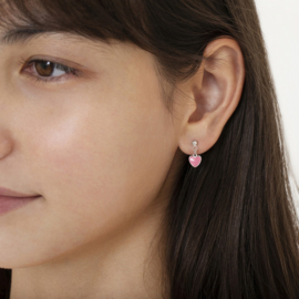 Kinderoorbellen Sterling zilver 925 met schroefsluiting Dangle heart roze "In Season Jewelry"