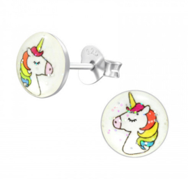 Kinderoorbellen Sterling zilver 925 Unicorn glitter