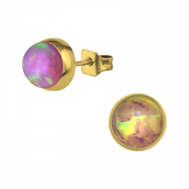 Oorbellen Chirurgisch staal Rond pink opal